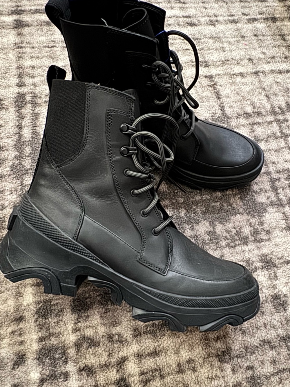 Sorel waterproof leather Classic Black Lace-Up Platform Combat Boots for Women